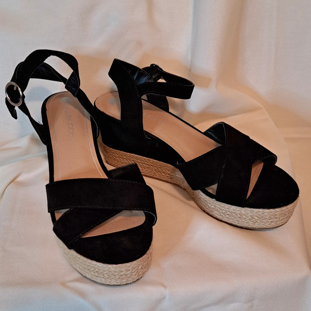 Big Buddha Black Wedge Sandals